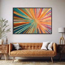 Load image into Gallery viewer, MCM Mid Century Modern Retro Canvas Print Mid Century Wall Art Large Wall Art Geometric Art in Teal Coral and Yellow "Light Speed Tunnel"
