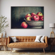 Cargar imagen en el visor de la galería, Farmhouse Kitchen Art, Framed Canvas Print, Still Life of Apples In A Rustic Bowl, Photography Print, Kitchen Decor, Rustic Country Kitchen
