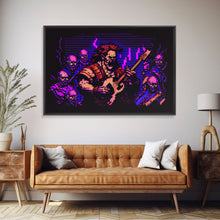 Load image into Gallery viewer, Human bard pixel art, vaporwave RPG concept art, framed canvas print, synthwave tabletop art
