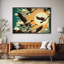 Cargar imagen en el visor de la galería, Flock of Geese, art deco style, midcentury style art, framed canvas print
