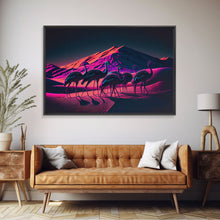 Load image into Gallery viewer, Emus in the desert, animal prints, animal art, framed canvas print, vapor wave synthwave animal art
