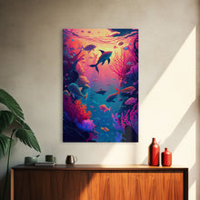 Load image into Gallery viewer, 80s Vibe Under The Sea Coral Reef Art, framed canvas print, fish and reef art
