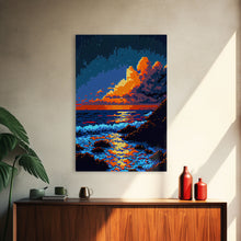 Load image into Gallery viewer, Pixel Art Sunset obscured by clouds, framed canvas print, 8 bit art
