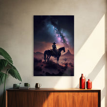Load image into Gallery viewer, Cowboy contemplating the stars, framed canvas print

