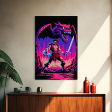 Carregar imagem no visualizador da galeria, Tabletop RPG art, vaporwave neon aesthetic, Barbarian art, framed canvas print
