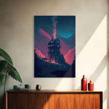 Cargar imagen en el visor de la galería, Fire-Watch, Watch Tower art, vaporwave aesthetic wall art, framed canvas print
