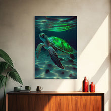 Load image into Gallery viewer, Cute Sea Turtles swimming in the ocean, sea turtle wall decor, framed canvas print
