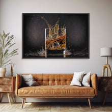 Load image into Gallery viewer, Whiskey Wall Décor, Glass of Whiskey with Splash, Man Cave Wall Art, Whisky Artwork, Home Bar Decor, Framed Canvas Print
