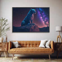 Load image into Gallery viewer, Synthwave Animal Prints, Cheetah and a starry night sky, framed canvas print, cute animal art
