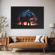 Load image into Gallery viewer, Elephant Art | Framed Canvas Print | Framed Wall Art | Animal Prints | Wildlife Art | Elephant Walks Under A Full Moon | Kid&#39;s Room Decor
