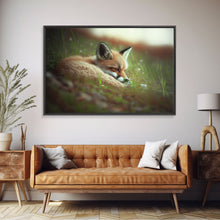 Load image into Gallery viewer, Cute Sleepy Fox Art, Animal Prints, Nature Art, Framed Canvas Print, Cute animal wall art, above sofa art
