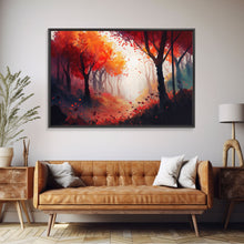 Load image into Gallery viewer, Autumn in the forest, orange and red leaves, framed canvas print, watercolor painting print on canvas, colorful wall art
