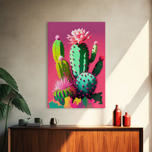 Carregar imagem no visualizador da galeria, Cactus Art, Pop Art Style, Framed Canvas Print, Pueblo Style Midwest Decor, Western Art, Primitive Style Wall Art
