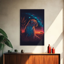 Load image into Gallery viewer, Cheetah Art Print, Framed Canvas Print, Leopard Art, Leopard Print, Retro Synthwave Art, Cheetah Wall Art, Cheetah Painting
