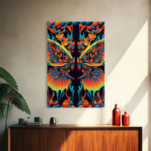 Carregar imagem no visualizador da galeria, Butterfly Fire Rorschach Art, Dual Meaning, Framed Canvas Print, Optical Illusion Art
