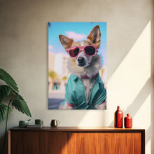 Cargar imagen en el visor de la galería, Corgi Wall Print, Dog Wall Art, Dog Sunglasses, Teal Shirt, Funny Wall Art, Framed Wall Art, Framed Canvas, Wall Print, Wall Canvas
