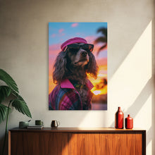 Load image into Gallery viewer, Dachshund Wall Print, Dog Wall Art, Dog Sunglasses, Dog In Pink Suit, Funny Art, Framed Wall Art, Framed Canvas, Wall Print, Wall Canvas
