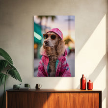 Load image into Gallery viewer, Cocker Spaniel In Sunglasses Pink Shirt Wall Print, Dog Portrait, Dog Art Print, Framed Wall Art, Framed Canvas, Wall Print, Wall Canvas
