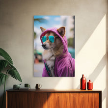 Cargar imagen en el visor de la galería, Corgi Pink Hoodie Wall Print, Animal Wall Art, Dog Portrait, Dog Art Print, Framed Wall Art, Framed Canvas, Wall Print, Wall Canvas
