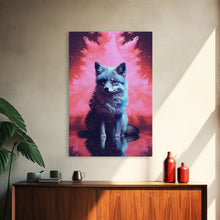 Carregar imagem no visualizador da galeria, Black Fox Wall Print, Animal Art Print, Animal Portrait, Pink Art, Wildlife Art, Framed Wall Art, Framed Canvas, Wall Print, Wall Canvas
