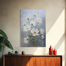 Load image into Gallery viewer, Cosmos Art Print - Framed Canvas Art - Oil Painting Poster Print  - White Flowers Still Life - Small Flower Bouquet Oil Painting Wall Art
