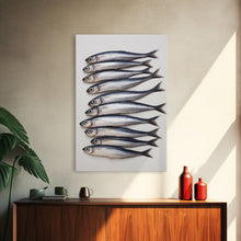 Load image into Gallery viewer, Sardines Art Print - Framed Canvas Art - Oil Painting Still Life Print - French Kitchen Art - Restaurant Art - Sardine Still Life - Fish Art
