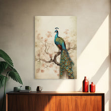 Load image into Gallery viewer, peacock wall art | peacock art print | boho wall art | peacock poster | mid century modern art | home office wall art | Farmhouse Canvas Art
