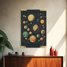 Carregar imagem no visualizador da galeria, Art Deco Inspired Planetary Solar System Art, Framed Canvas Print, Cute Nursery Decor
