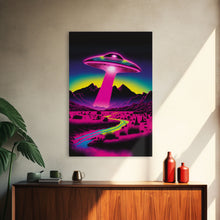 Load image into Gallery viewer, Psychedelic UFO Art, The Abduction, Retro 80s Style Scifi Art, Framed Canvas Print
