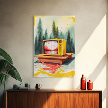 Load image into Gallery viewer, Abstract Surreal Landscape Art, Framed Canvas Print, Retro TV in a Forest, Weird / Strange Home Decor

