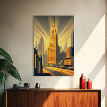 Carregar imagem no visualizador da galeria, Art Deco Architecture, Framed Canvas Print, 1930s Style Art Deco City Skyline
