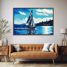 Load image into Gallery viewer, Blue Sky and Blue Sea There&#39;s Nothing Else For Me, Framed Canvas Print, Oil Painting Style, Sailing / Sail Boat Art
