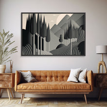 Carregar imagem no visualizador da galeria, Art Deco Style Greyscale Landscape, Monochromatic Drab and Dreary art, framed canvas print, large format art
