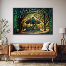 Load image into Gallery viewer, Framed Canvas Print, Painting of a Vintage carousel, Stained Glass Style Wall Art
