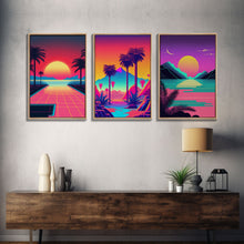 Load image into Gallery viewer, Retro 80s Style Art, 3 Panel Framed Canvas Prints, Canvas Wall Art, Synthwave / Vaporwave Aesthetic Retro Style Wall Art
