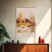 Load image into Gallery viewer, Boho Style Desert Art, Framed Canvas Print, Pueblo Style Cactus and Desert Landscape Art
