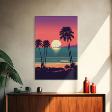 Load image into Gallery viewer, Framed Canvas Print - Art Deco Sunset, Palm Trees, Synthwave Vibes, Beach Decor, Vaporwave Pink Art, Miami Vibes
