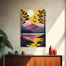 Load image into Gallery viewer, Colorful Pop Art Picture of a Mountain and Forest Landscape, Framed Canvas Print, Surrealist High Contrast Cel Shaded Landscape Art
