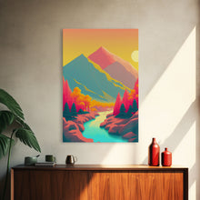 Load image into Gallery viewer, Surrealist Pop Art, Pink Turquoise Landscape Art, Framed Canvas Print, Minimalist Art
