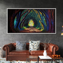 Load image into Gallery viewer, The Path through The Trees, Fantasy Art, Framed Canvas Print, RPG concept Art, Magical glowing forest
