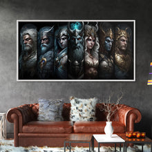 Load image into Gallery viewer, The Æsir, Aesir, Old Norse Gods, Framed Canvas Print, Norse Mythology, Scandinavian Mythology Fantasy Art
