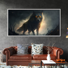 Load image into Gallery viewer, The Great Wolf Fenrir, Framed Canvas Print, Norse Mythology, Fantasy Art
