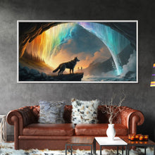 Load image into Gallery viewer, Fenrir, Mythological Wolf, With Bifrost. Norse Mythology Fantasy Art, Framed Canvas Print, Nordic Art
