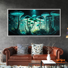 Carregar imagem no visualizador da galeria, The Forest Floor, Framed Canvas Print, Glowing Mushrooms, Bioluminescent Mushroom Art, Color fantasy wall art
