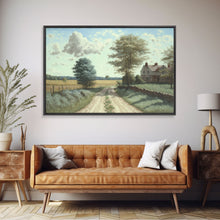 Load image into Gallery viewer, Cottage Oil Painting Framed Canvas Print | Rustic Wall Art | Vintage Muted Print | Farmhouse | Boho Style | Minimalist
