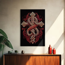 Cargar imagen en el visor de la galería, Cool Cross Art | Wall Art | Gothic Cross | Framed Canvas Print | Framed Art | Red and White Cross &amp; Snake
