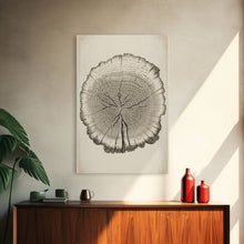 Load image into Gallery viewer, Framed Wall Art Canvas Print, Tree Cross Section, Tree Rings, Rustic Art, Farmhouse Decor, Oak Wood Tree Rings, Illustration, Gift For Him
