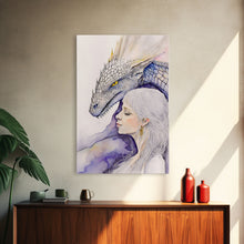 Load image into Gallery viewer, Dragon Painting Canvas Print, Dragon Art, Fantasy Art, Fantasy Painting Wall Art, Girl and Her Dragon, Dragon Girl
