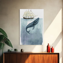 Load image into Gallery viewer, Framed Wall Art Blue Whale Painting, Watercolor Painting, Whale Print, Whale and Boat, Whale Nursery, Humpback Whale, Framed Wall Art
