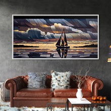 Carregar imagem no visualizador da galeria, Art Deco Stained Glass Sail Boat Wall Art | Framed Canvas Print | Nautical Art | Seascape Art | Beach House Decor

